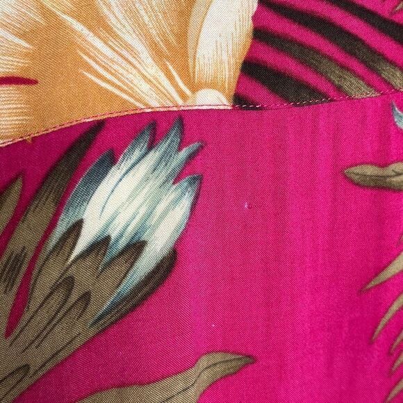 Vintage High Surf rayon Hawaiian shirt medium fuchsia yellow floral - Picture 9 of 16